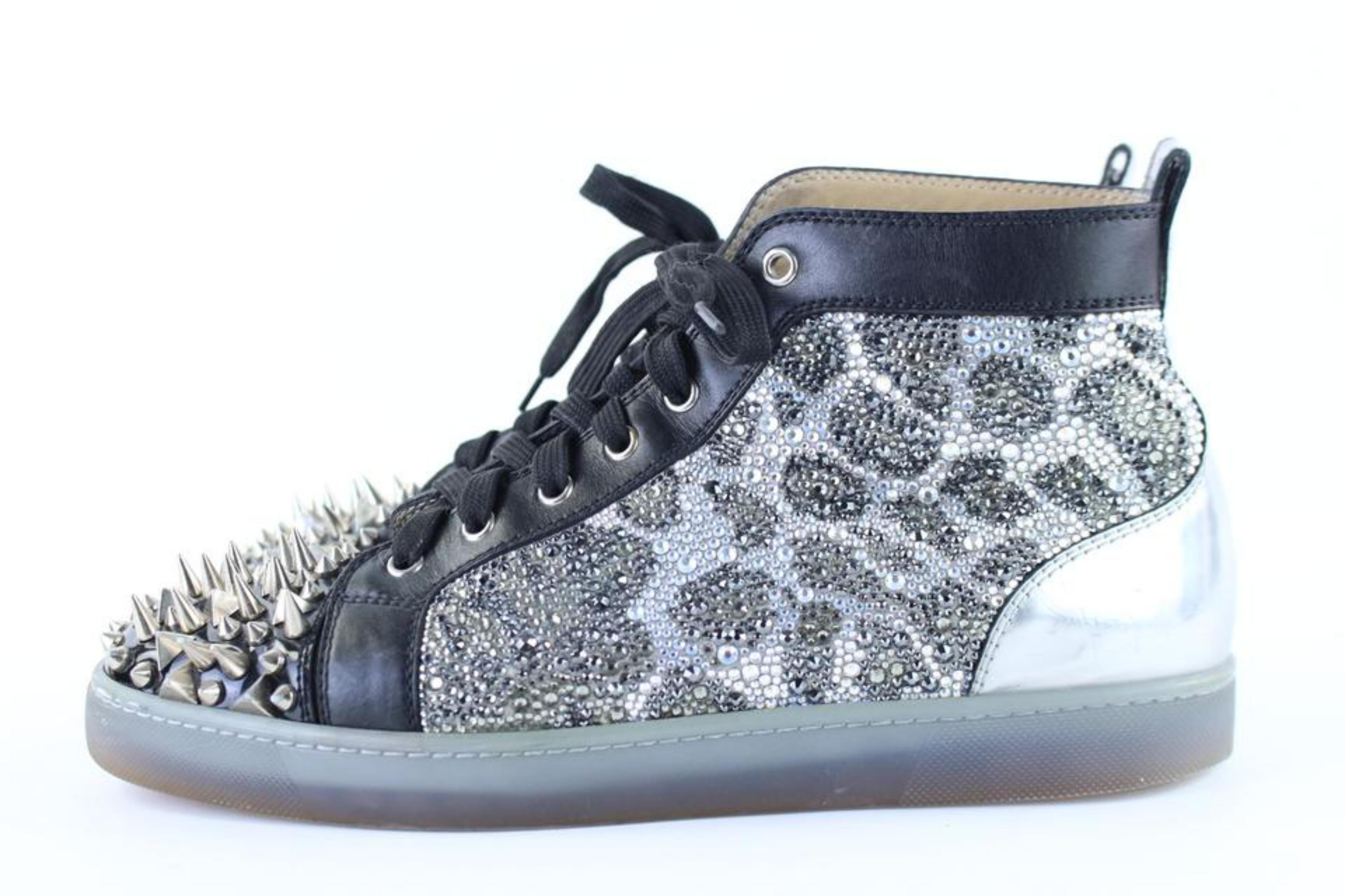 Christian Louboutin Black X Silver Strass No Limit Spike Toe High Top 6clb1222  For Sale 6