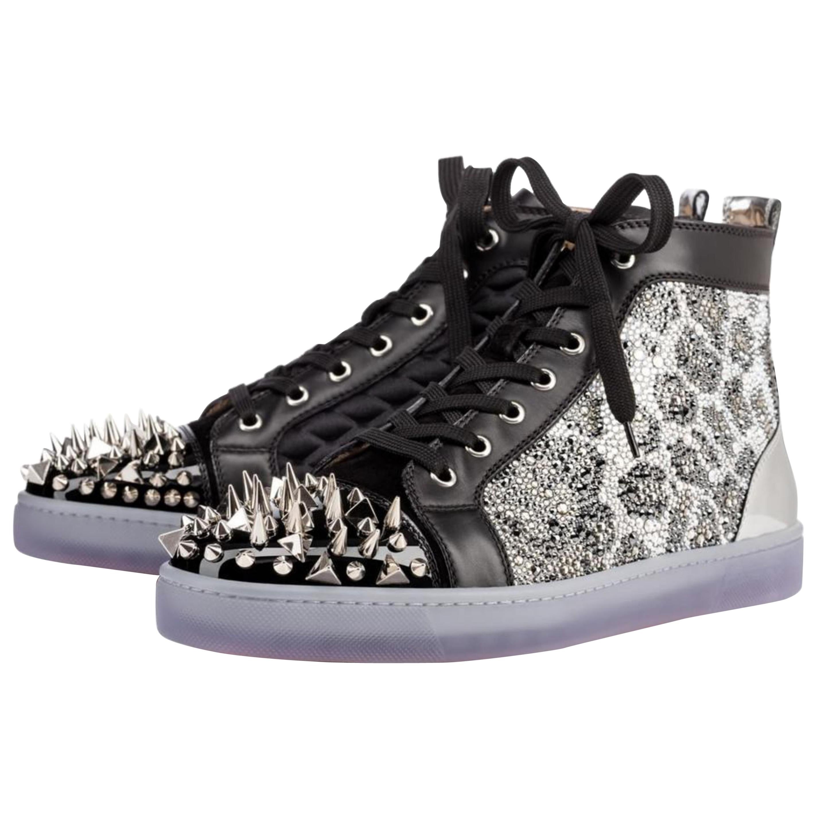 Christian Louboutin Black X Silver Strass No Limit Spike Toe High Top 6clb1222  For Sale