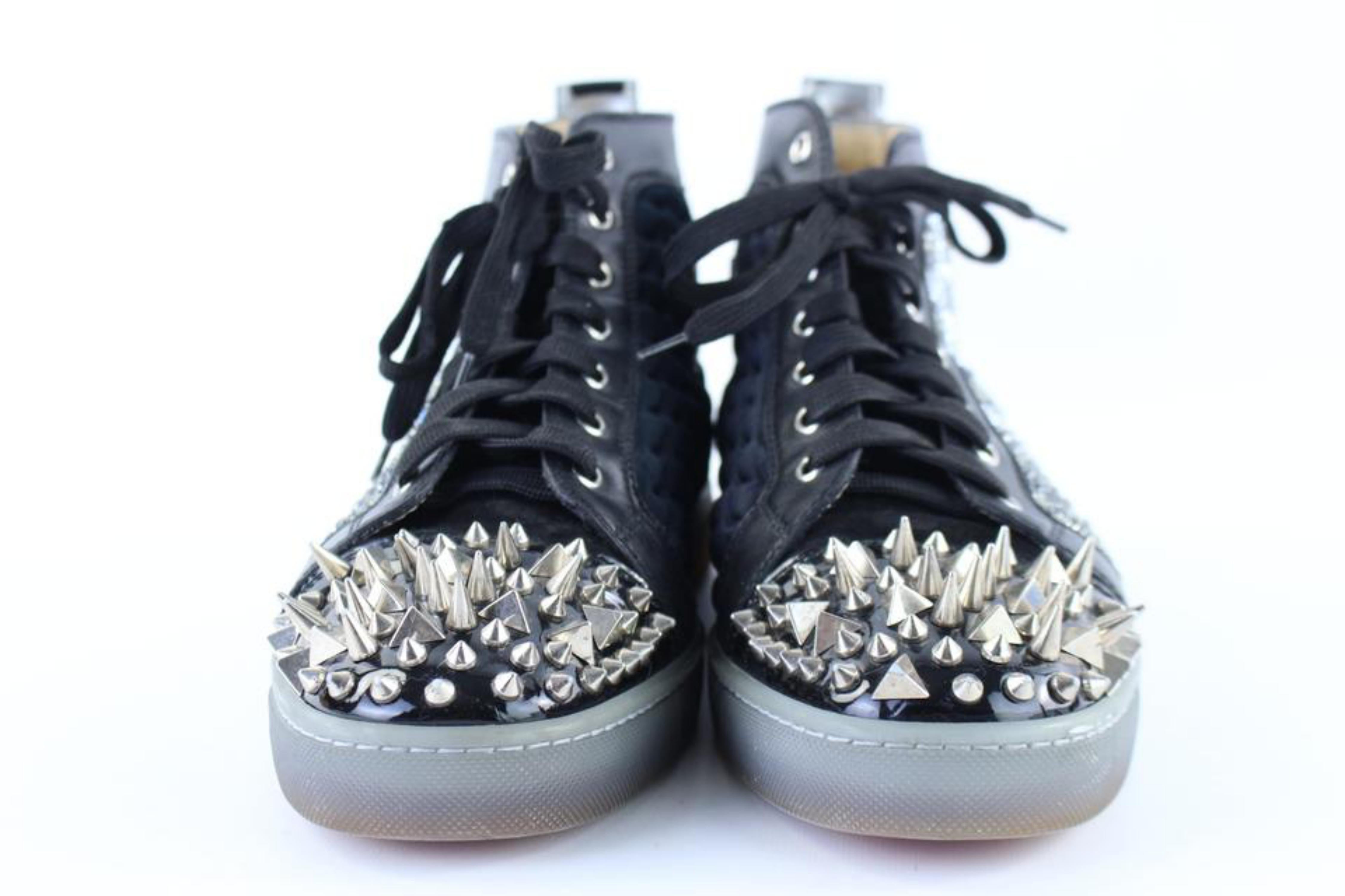 Christian Louboutin Black X Silver Strass No Limit Spike Toe High Top 6clb1222  In Fair Condition For Sale In Forest Hills, NY