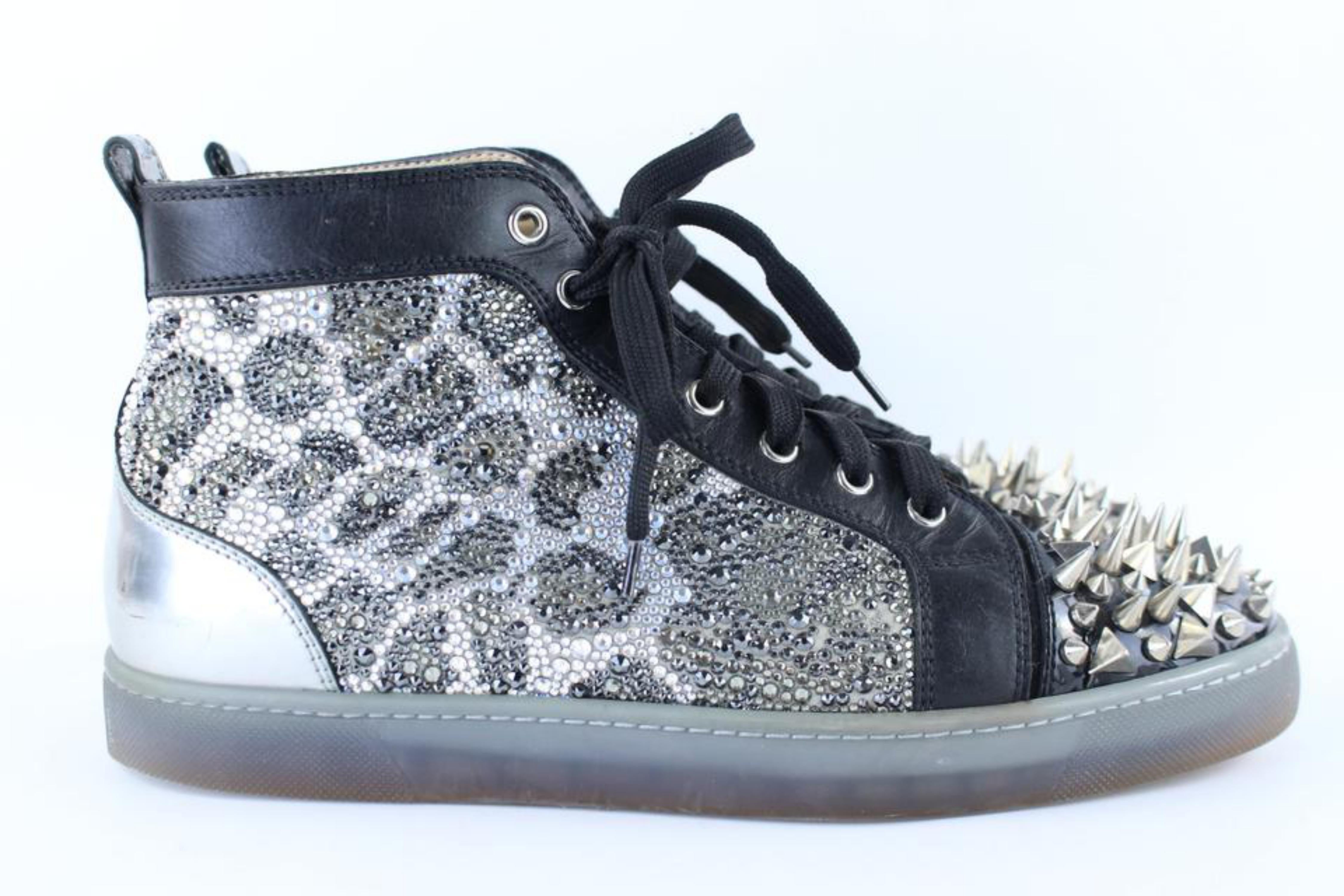 Christian Louboutin Black X Silver Strass No Limit Spike Toe High Top 6clb1222  For Sale 1