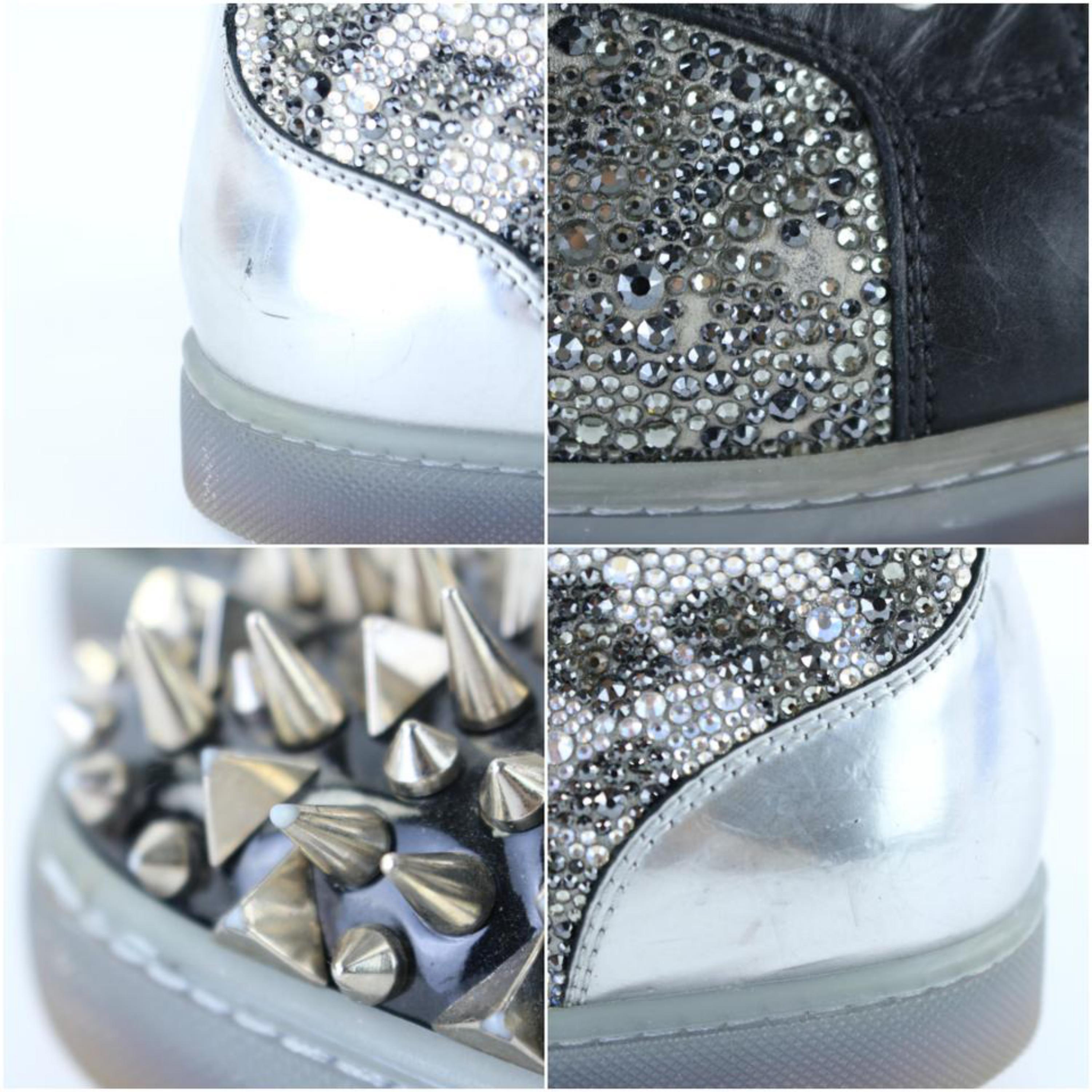 Christian Louboutin Black X Silver Strass No Limit Spike Toe High Top 6clb1222  For Sale 2