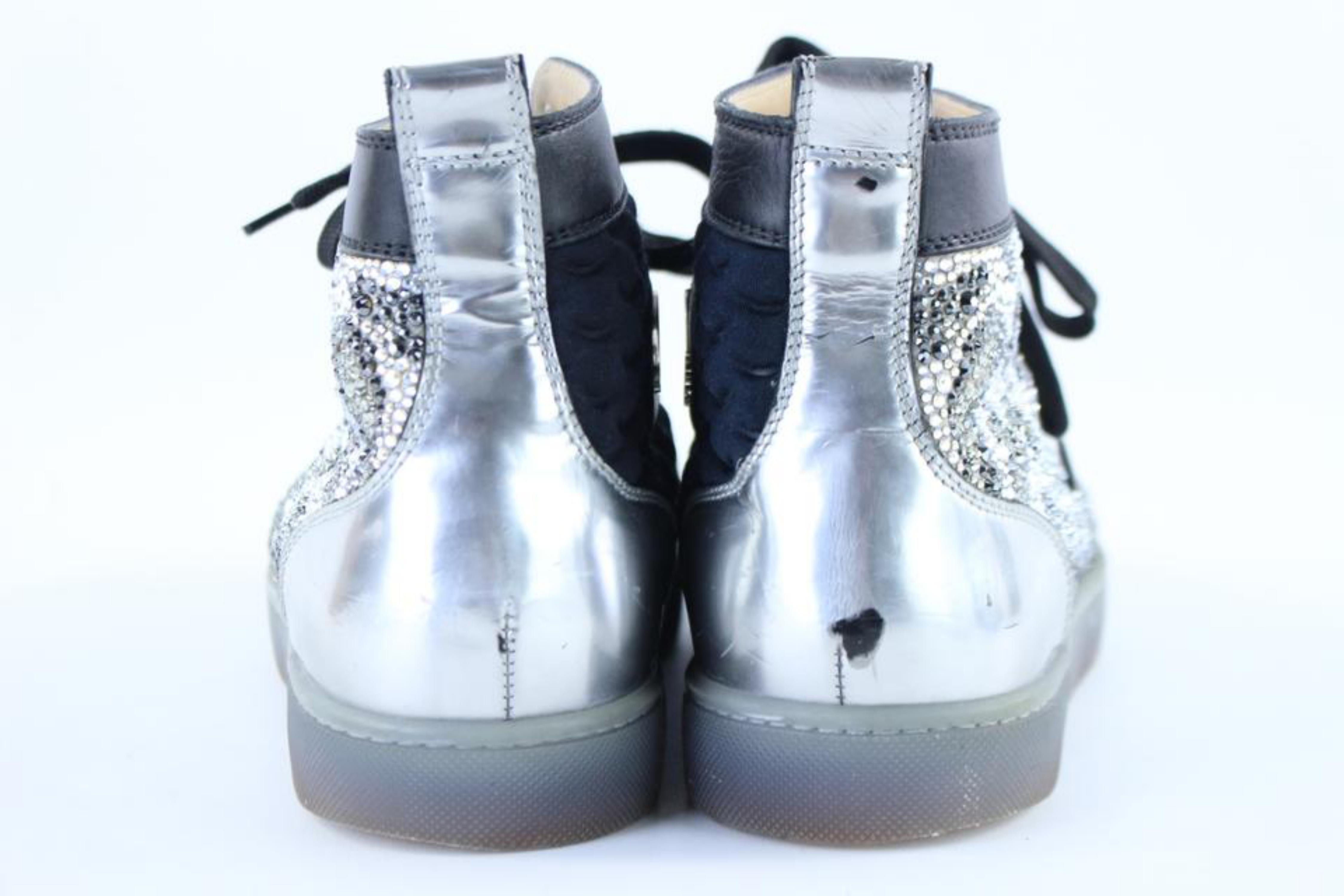 Christian Louboutin Black X Silver Strass No Limit Spike Toe High Top 6clb1222  For Sale 3