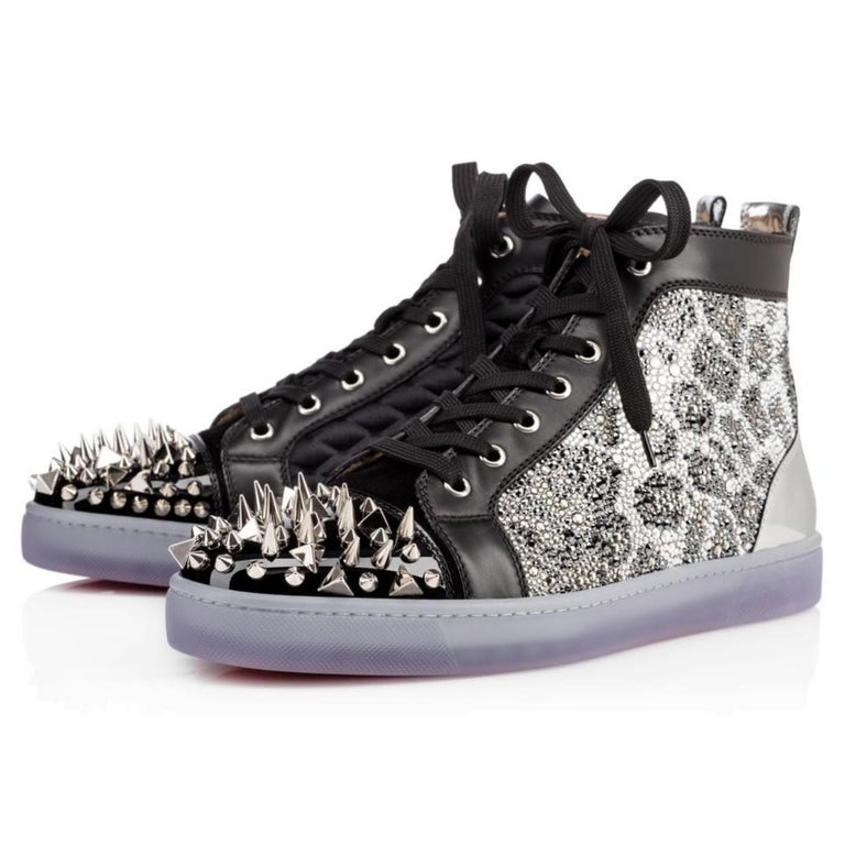 Christian Louboutin Black X Silver Strass No Limit Spike Toe High Top ...