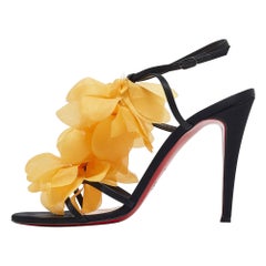 Christian Louboutin Black/Yellow Satin and Crepe Mount Street Sandals Size 41