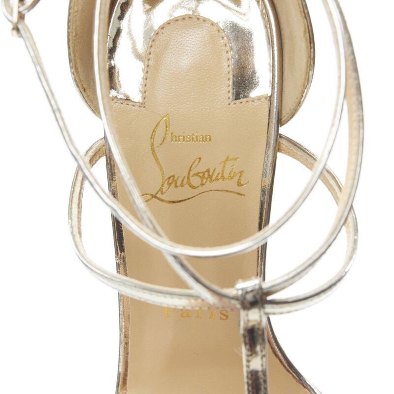 CHRISTIAN LOUBOUTIN Blakissima metallic silver bow t-strap sandals EU37.5 6