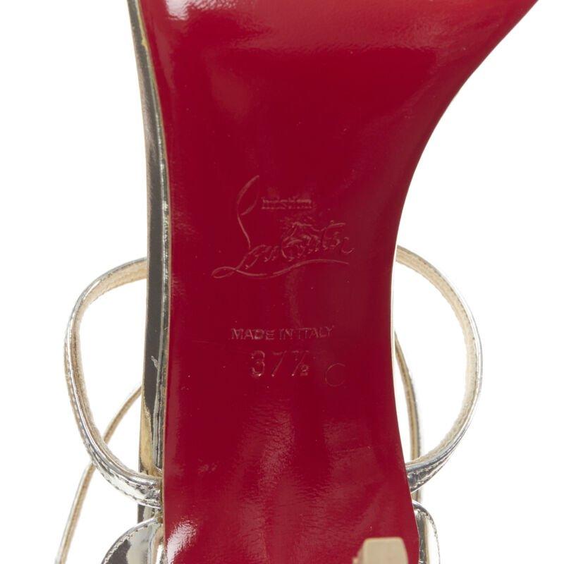 CHRISTIAN LOUBOUTIN Blakissima metallic silver bow t-strap sandals EU37.5 7