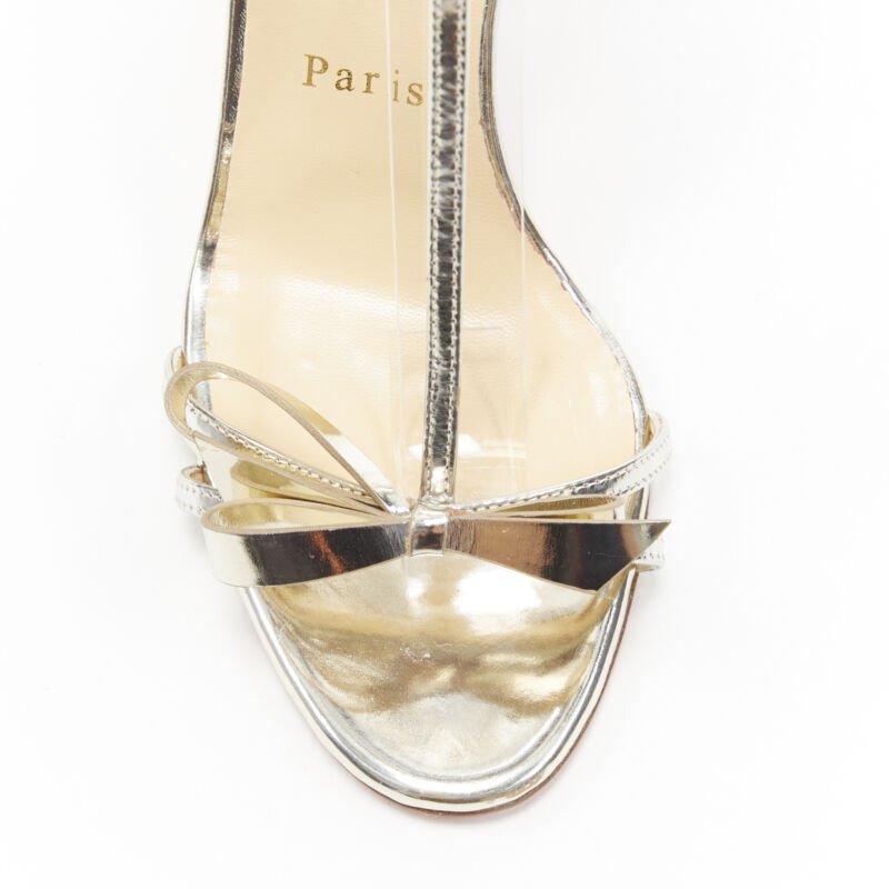 CHRISTIAN LOUBOUTIN Blakissima metallic silver bow t-strap sandals EU37.5 2