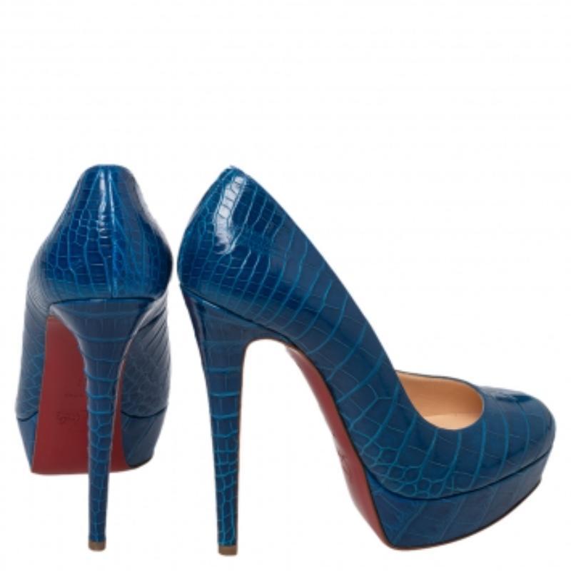 Bleu Christian Louboutin escarpins Bianca à plateforme en cuir d'alligator bleu, taille 39