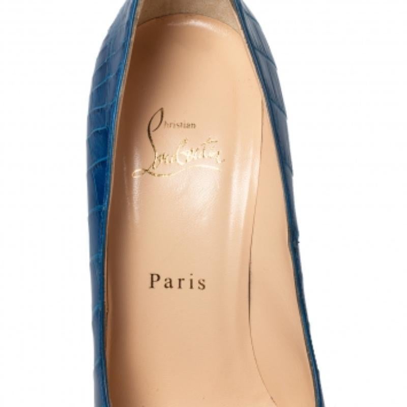 Christian Louboutin escarpins Bianca à plateforme en cuir d'alligator bleu, taille 39 3