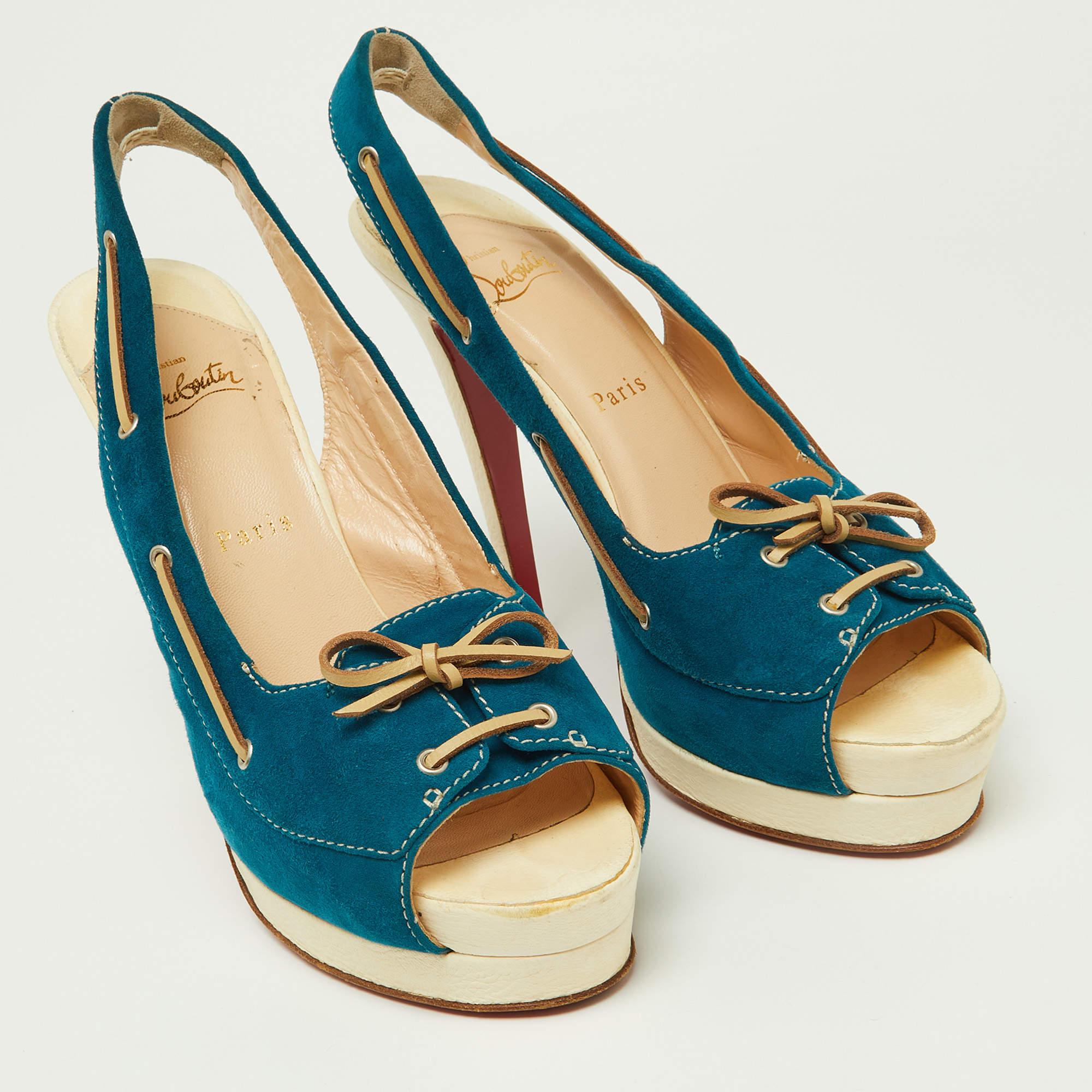 Women's Christian Louboutin Blue/Beige Suede and Leather Jefferson Plato Pumps Size 40