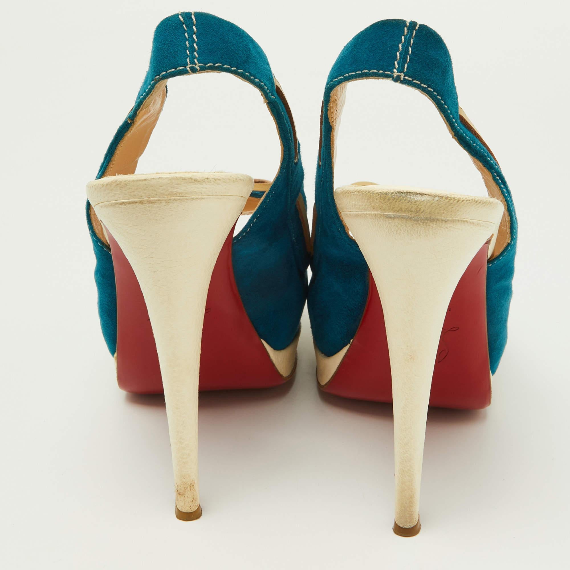 Christian Louboutin Blue/Beige Suede and Leather Jefferson Plato Pumps Size 40 1