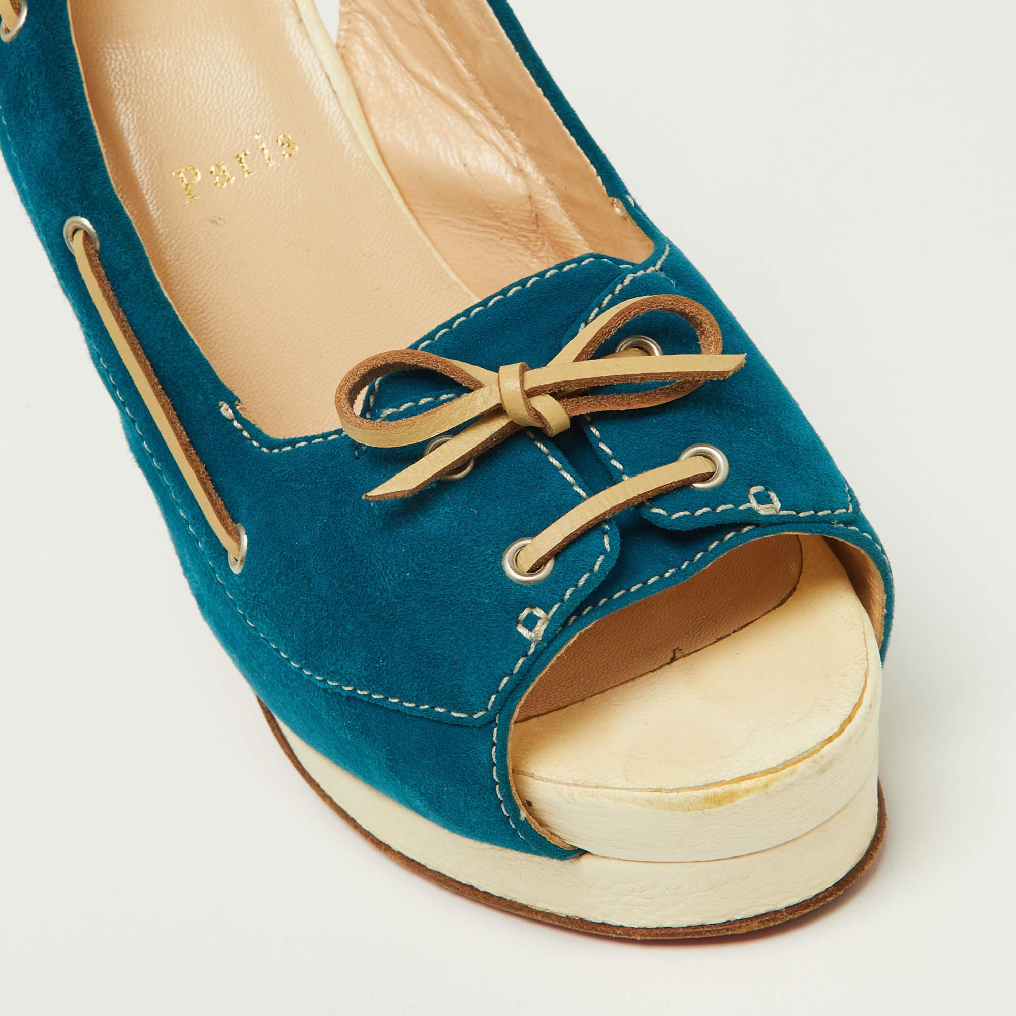 Christian Louboutin Blue/Beige Suede and Leather Jefferson Plato Pumps Size 40 3