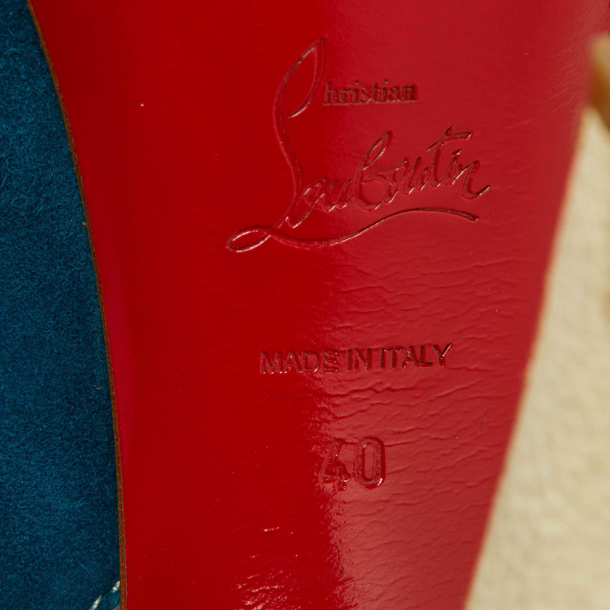 Christian Louboutin Blue/Beige Suede and Leather Jefferson Plato Pumps Size 40 4