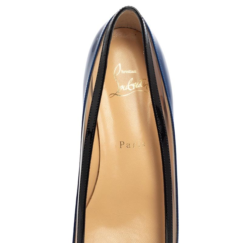 Christian Louboutin Blue/Black Patent Leather And PVC Paulina Flats Size 37.5 1