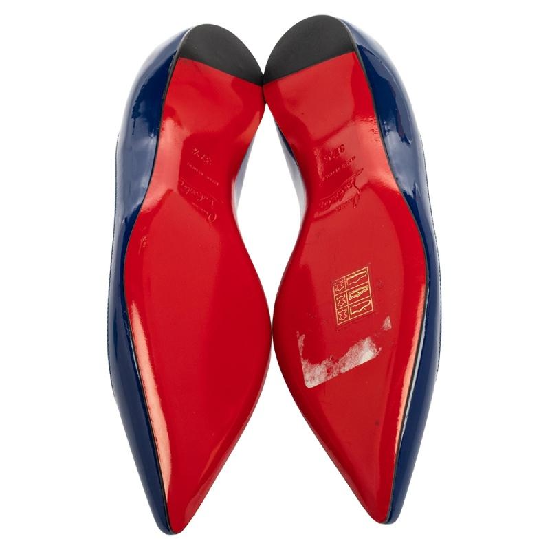Christian Louboutin Blue/Black Patent Leather And PVC Paulina Flats Size 37.5 2