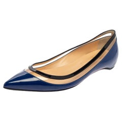 Christian Louboutin Blue/Black Patent Leather And PVC Paulina Flats Size 37.5