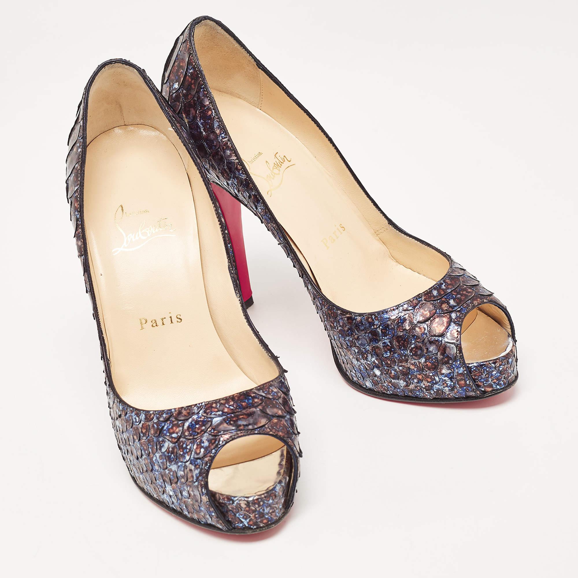Women's Christian Louboutin Blue/Brown Python Very Prive Pumps Size 36.5 For Sale