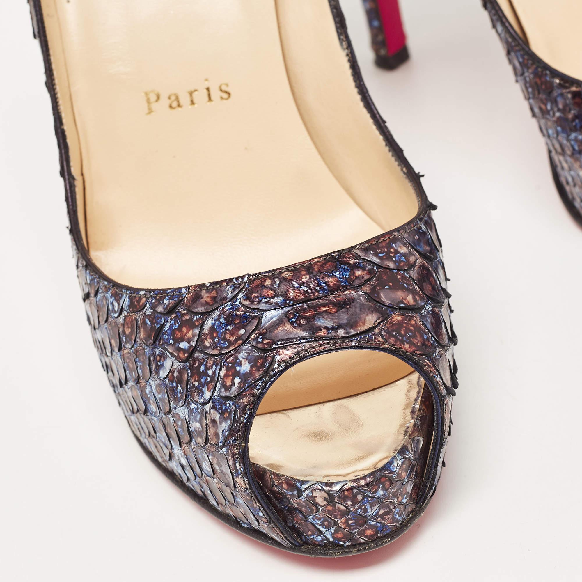 Christian Louboutin Blue/Brown Python Very Prive Pumps Size 36.5 For Sale 1
