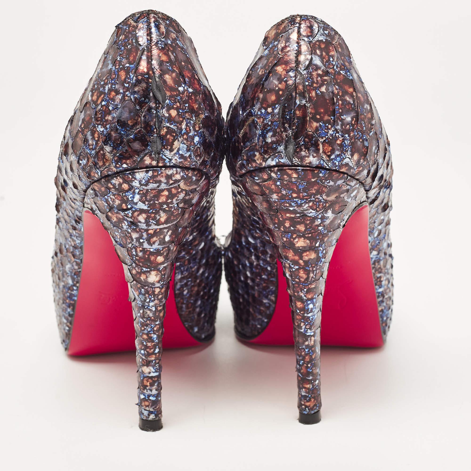 Christian Louboutin Blue/Brown Python Very Prive Pumps Size 36.5 For Sale 2