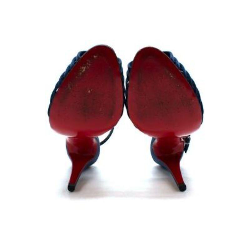 Christian Louboutin Blue Caged Satin Slingback Sandals For Sale 6
