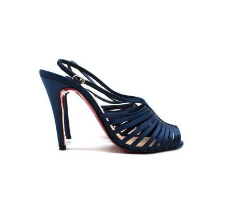 Christian Louboutin Blue Caged Satin Slingback Sandals In Good Condition For Sale In London, GB