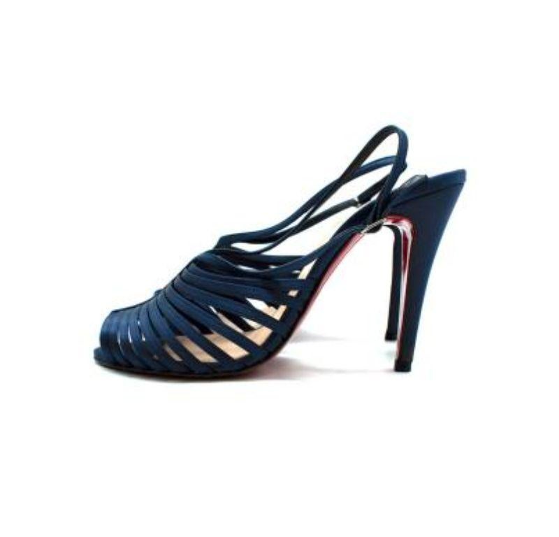 Women's Christian Louboutin Blue Caged Satin Slingback Sandals For Sale
