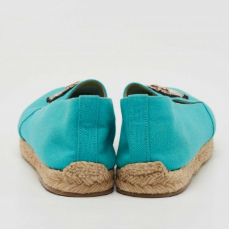 Donna Christian Louboutin: Appartamenti in tela blu con cresta ricamata Gala Taglia 40 in vendita