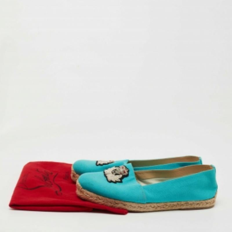 Christian Louboutin: Appartamenti in tela blu con cresta ricamata Gala Taglia 40 in vendita 4