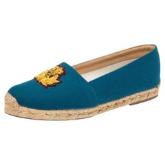 Christian Louboutin Blue Canvas Gala Embroidered Crest Espadrilles Size 38