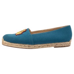 Christian Louboutin Blue Canvas Gala Embroidered Crest Flat Espadrilles Size 39