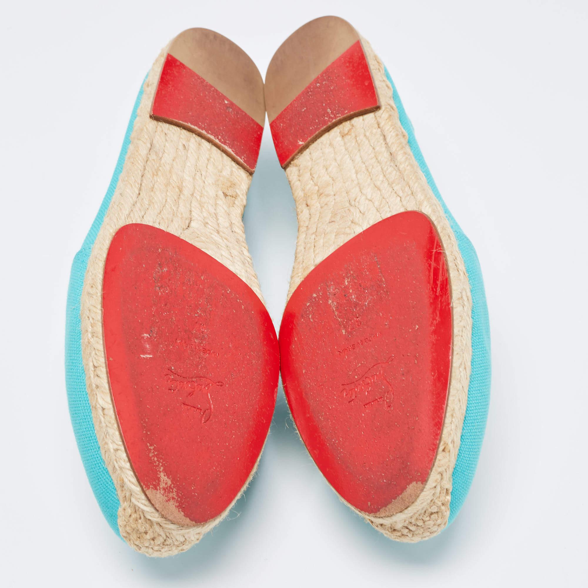 Christian Louboutin Blue Canvas Gala Espadrille Loafers Size 37 For Sale 1