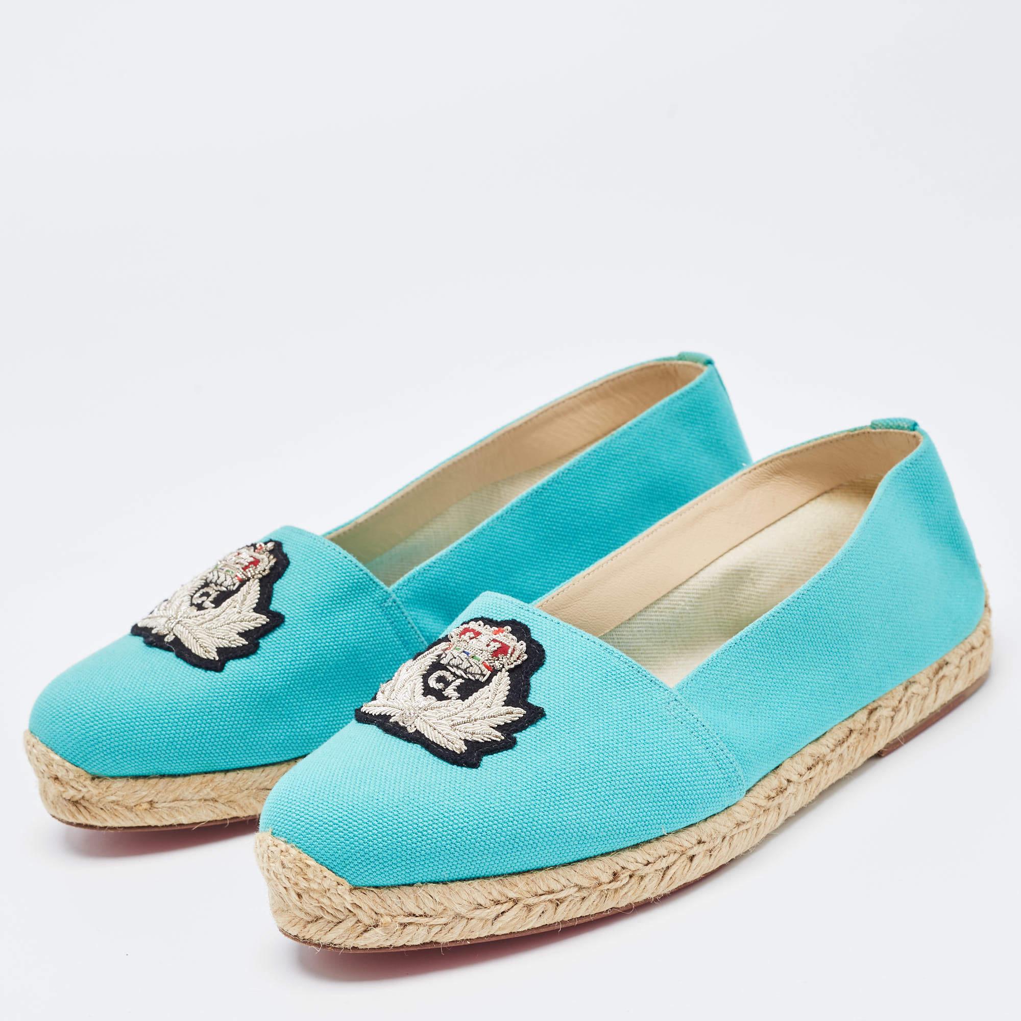 Christian Louboutin - Mocassins Gala Espadrille en toile bleue, taille 37 en vente 3