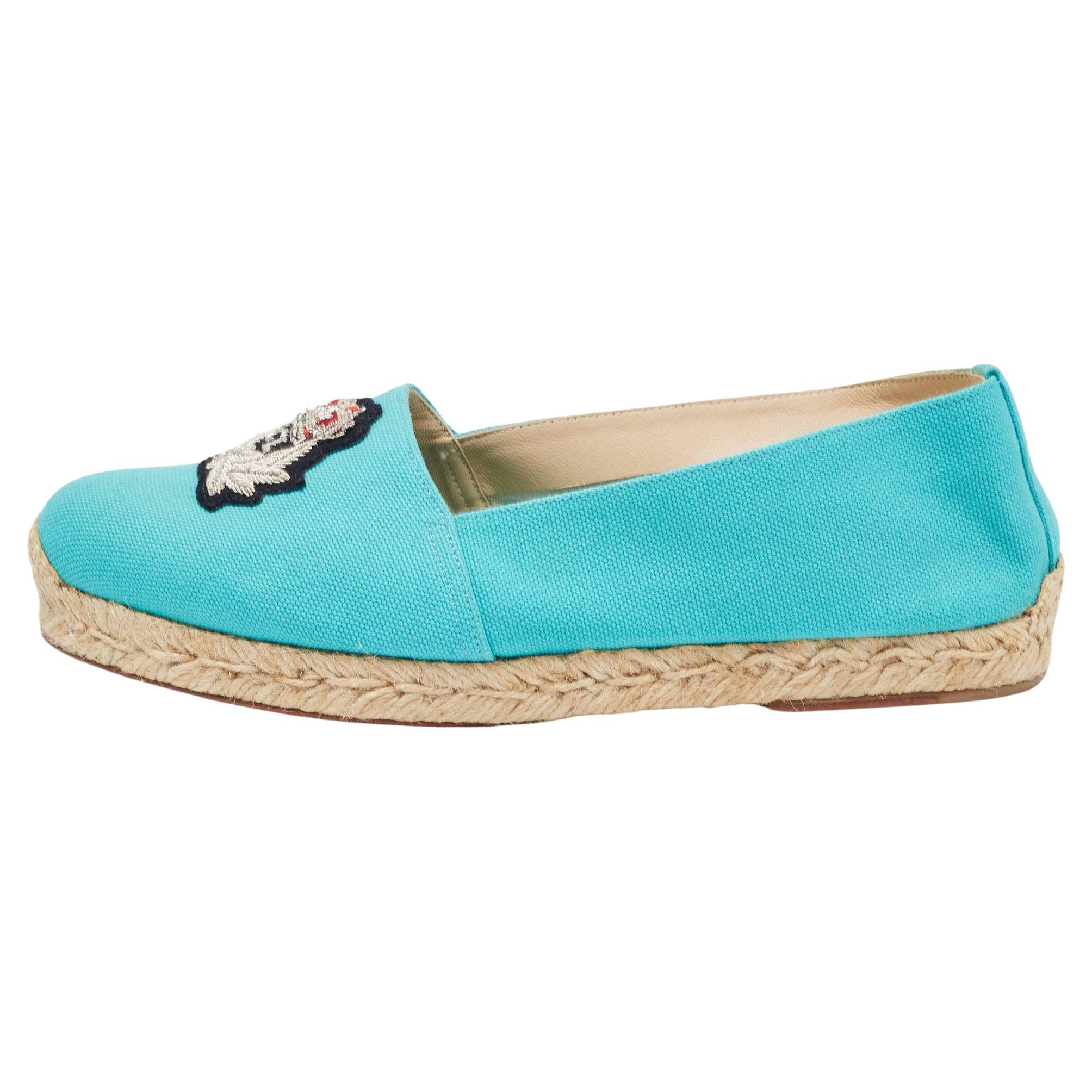 Christian Louboutin Blue Canvas Gala Espadrille Loafers Size 37 For Sale