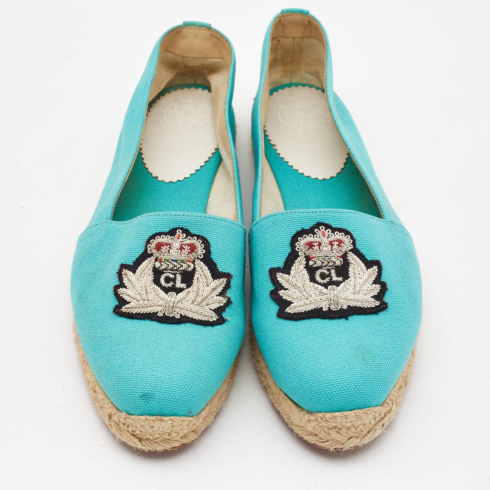Bleu Christian Louboutin Espadrille Gala en toile bleue, taille 38