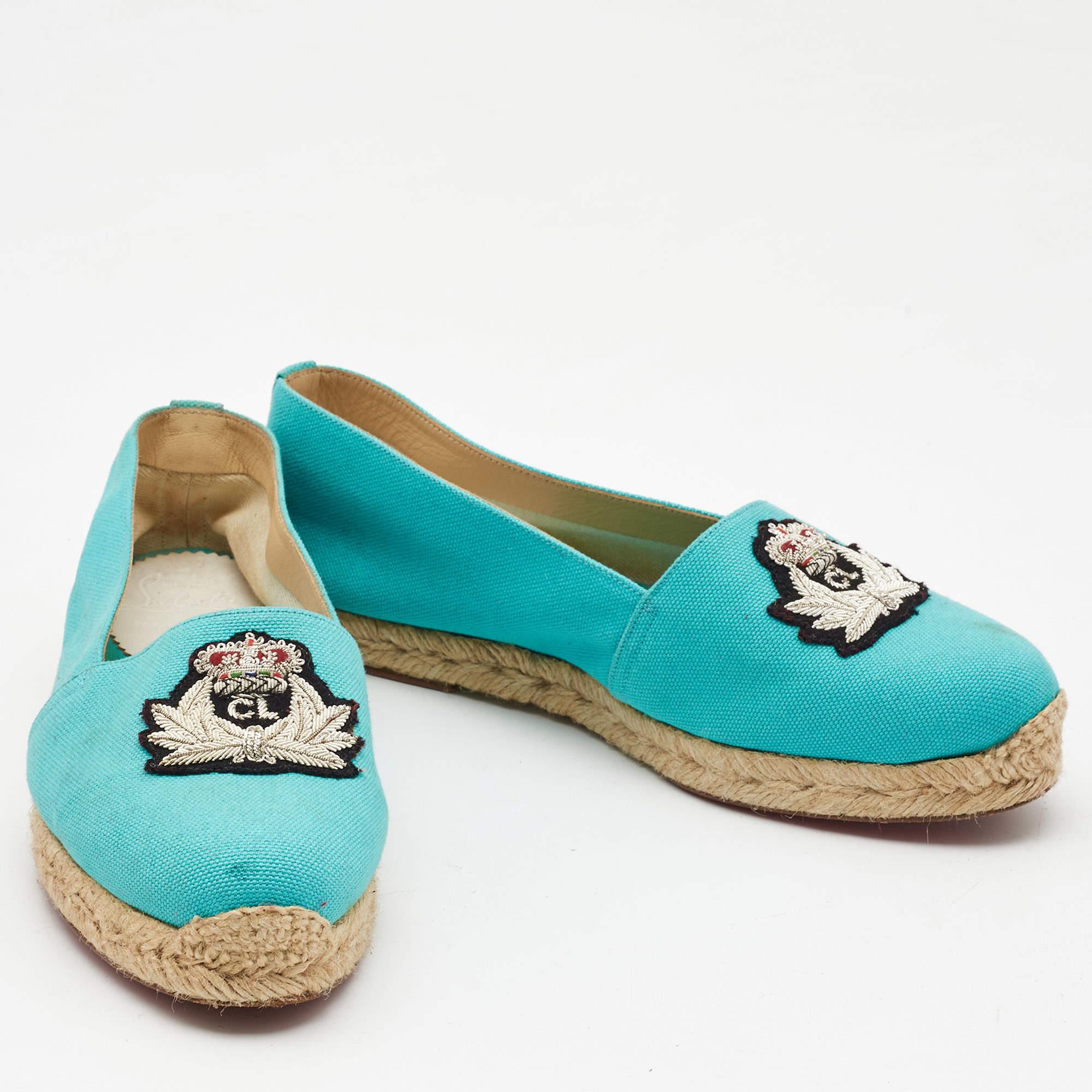 Christian Louboutin Espadrille Gala en toile bleue, taille 38 Bon état à Dubai, Al Qouz 2