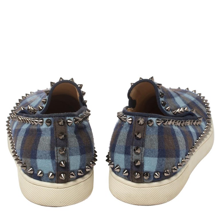 Christian Louboutin Blue Check Fabric Pik Boat Slip On Sneakers Size 38