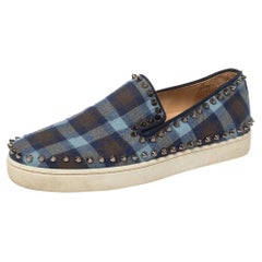 Christian Louboutin Blue Check Fabric Pik Boat Slip On Sneakers Size 38.5