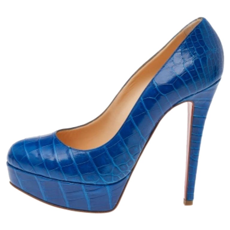 Christian Louboutin Blue Crocodile Leather Bianca 140 Platform Pumps Size 37