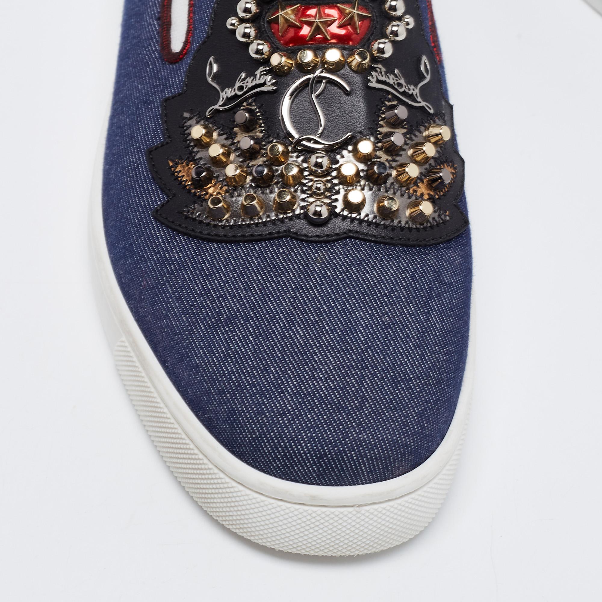 Christian Louboutin Blue Denim Embellished Slip-On Sneakers Size 39 3