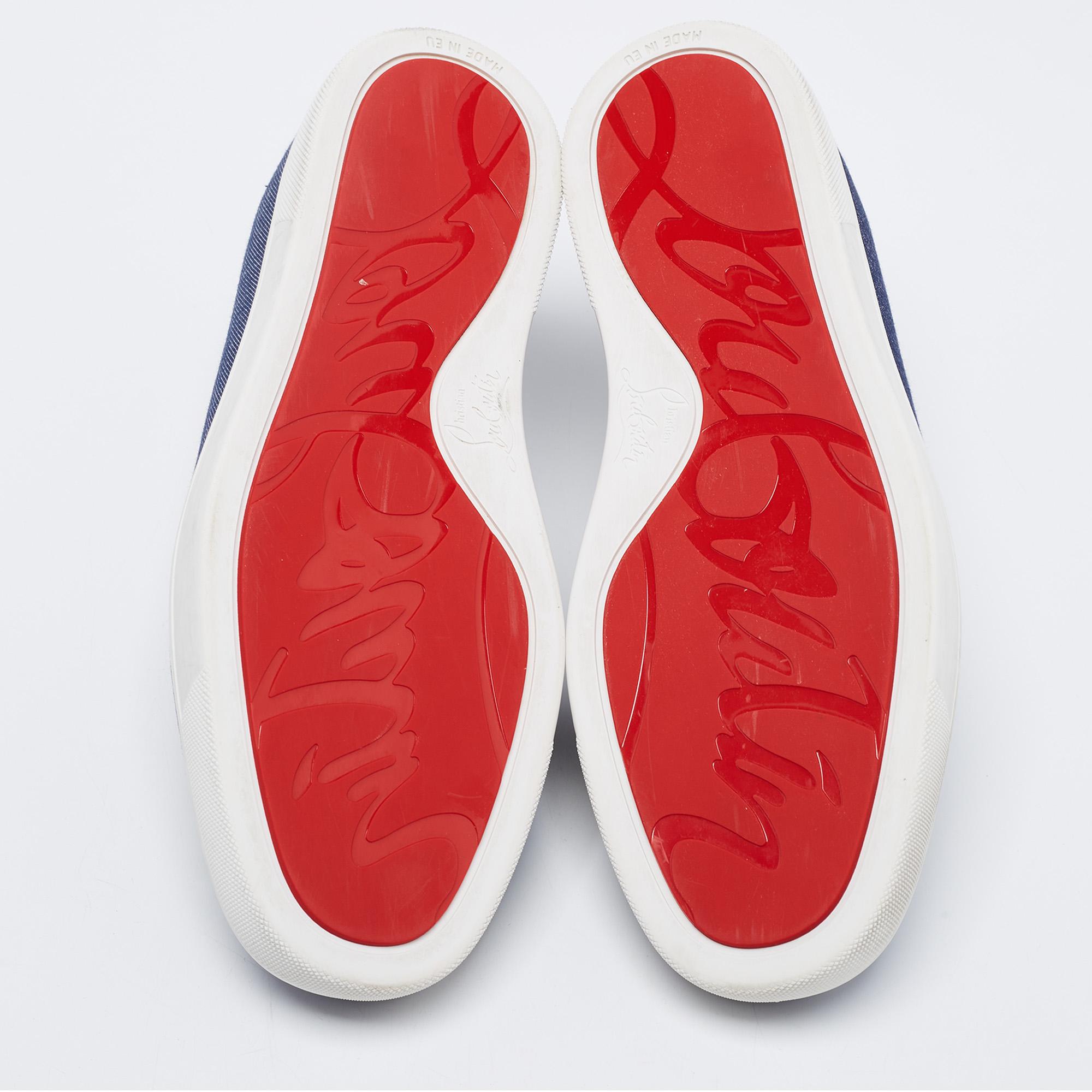 Christian Louboutin Blue Denim Embellished Slip-On Sneakers Size 39 4