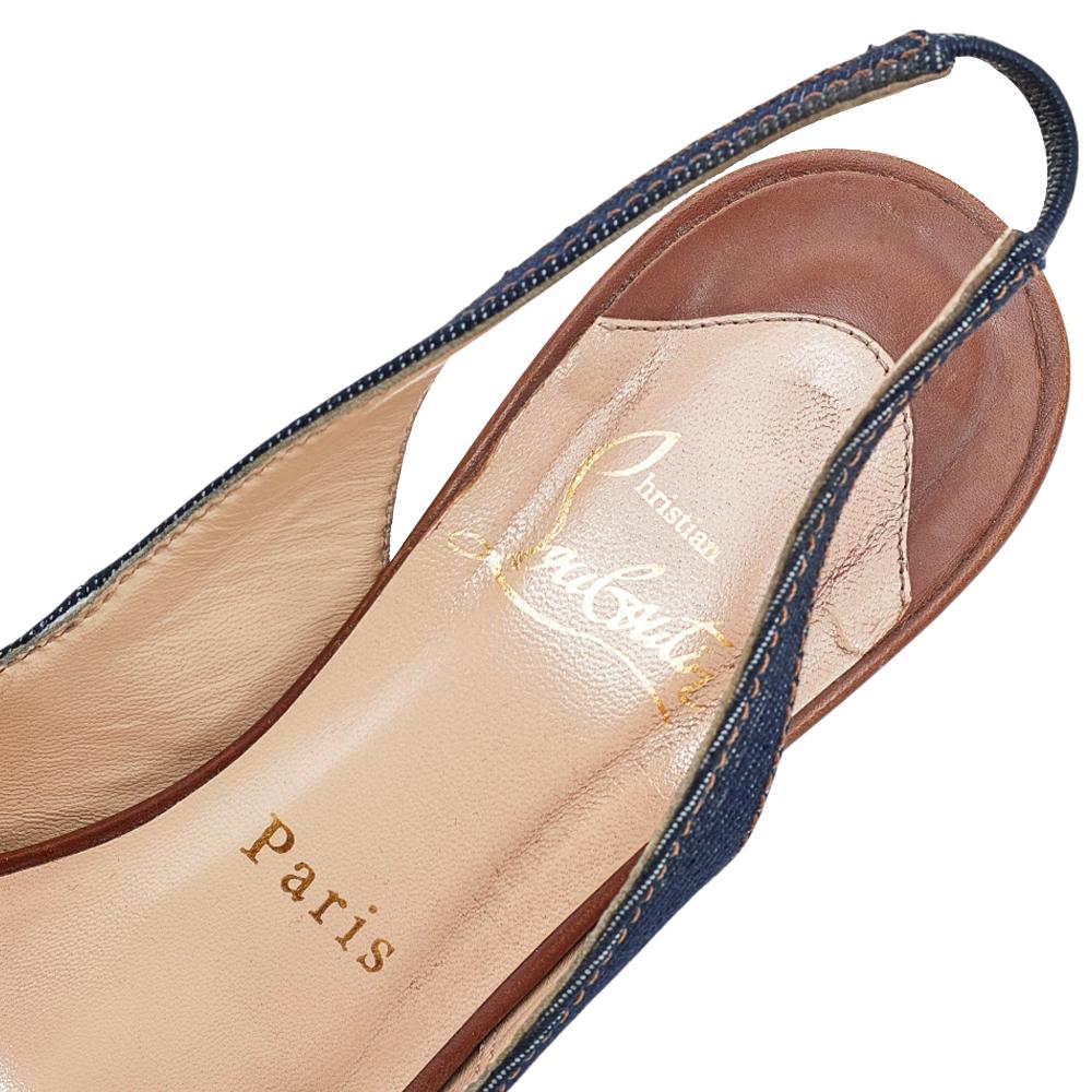 Christian Louboutin Blue Denim Fabric Lady Peep Toe Platform Sandals Size 36 For Sale 1