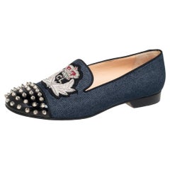 Christian Louboutin Blue Denim Harvanana Spiked Smoking Slippers Size 39