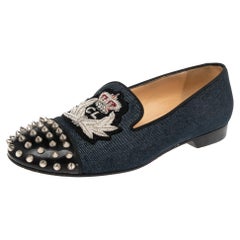 Christian Louboutin Blue Denim Harvanana Spiked Smoking Slippers Size 39