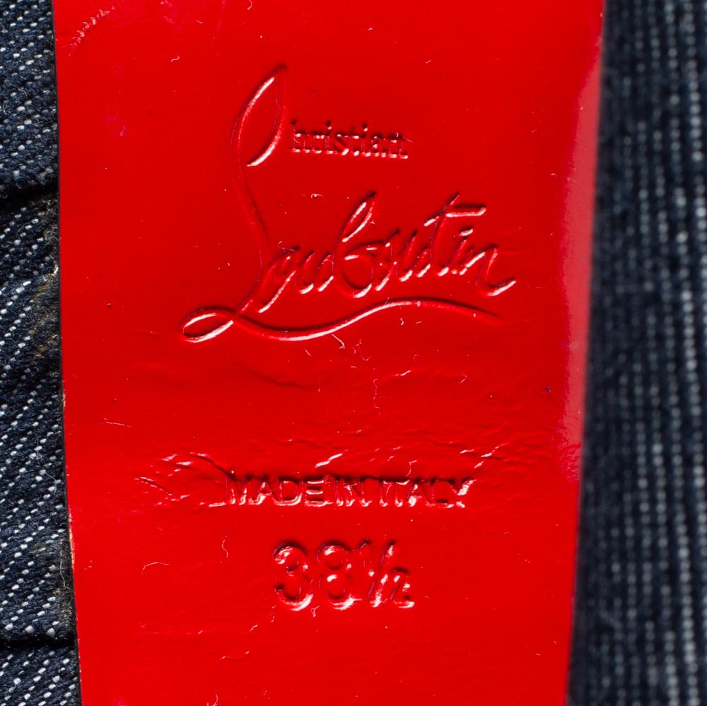 Women's Christian Louboutin Blue Denim Jenny Knotted Slingback Platform Sandal Size 38.5