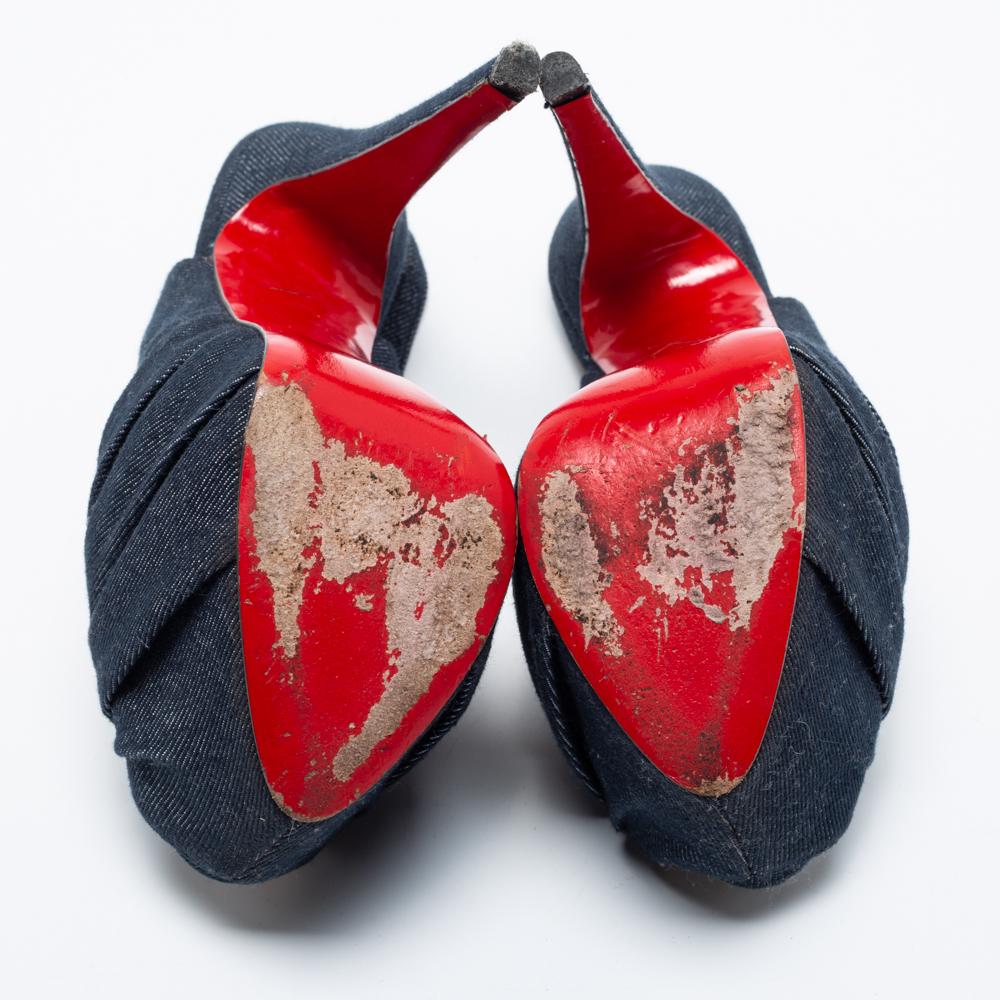 Christian Louboutin Blue Denim Jenny Knotted Slingback Platform Sandal Size 38.5 2