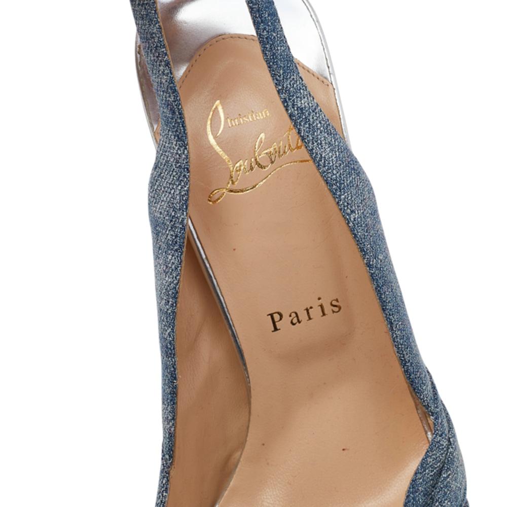 Christian Louboutin Blue Denim Jenny Knotted Slingback Platform Sandals Size 39 In Good Condition For Sale In Dubai, Al Qouz 2