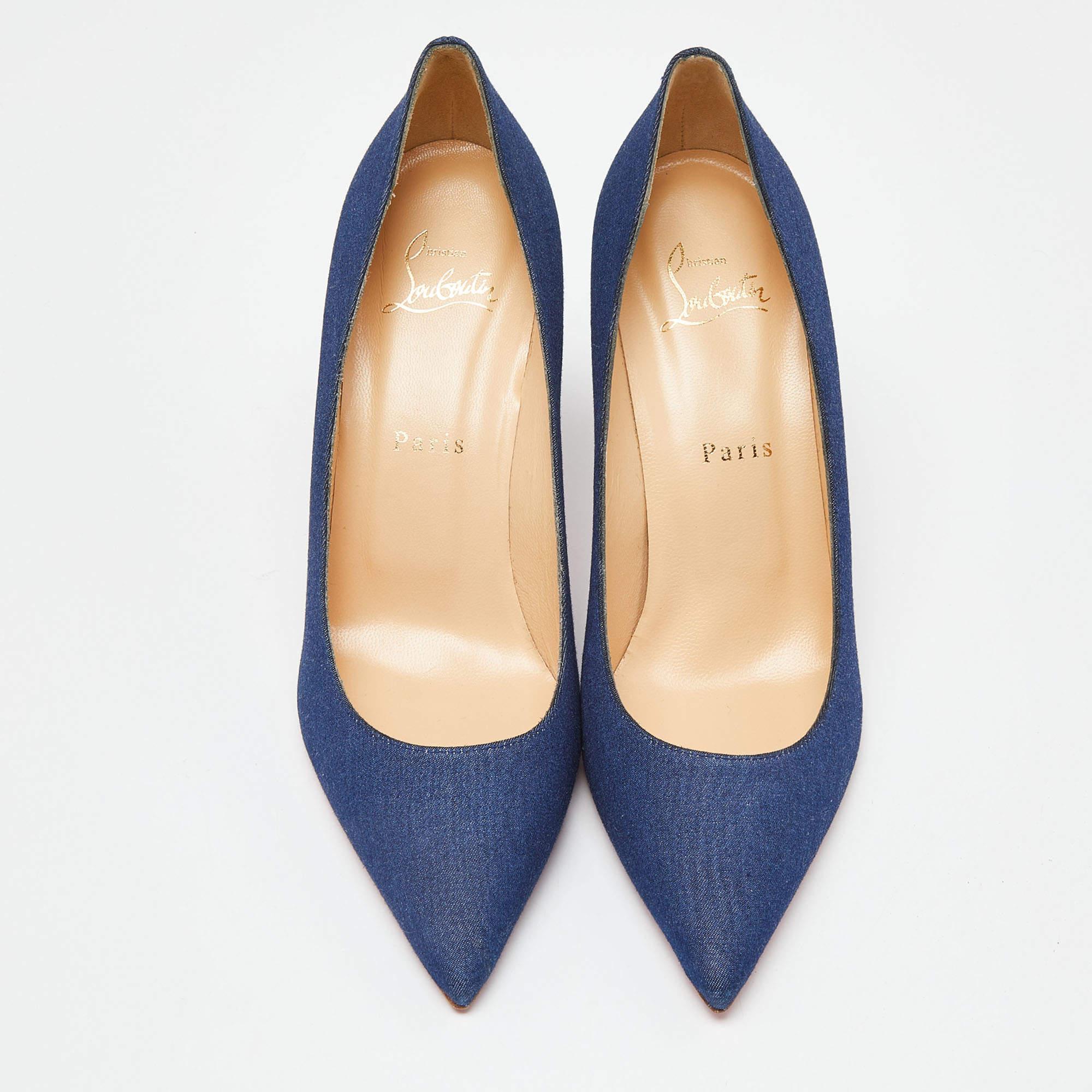 Christian Louboutin Blue Denim Kate 85 Pumps Size 38 In Good Condition In Dubai, Al Qouz 2