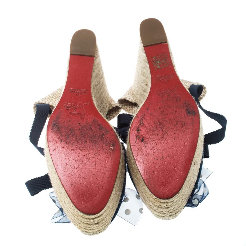 Christian Louboutin Blue Denim Mini Me Ankle Wrap Espadrille Wedge Sandals Size 3