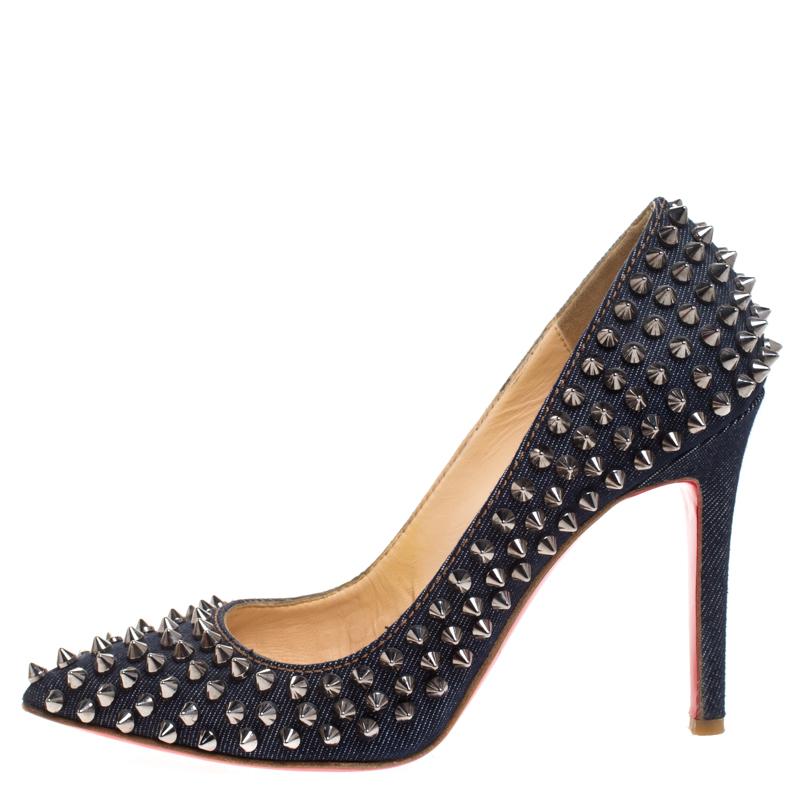 Christian Louboutin Blue Denim Pigalle Spikes Pumps Size 36 at 1stDibs louboutin denim heels