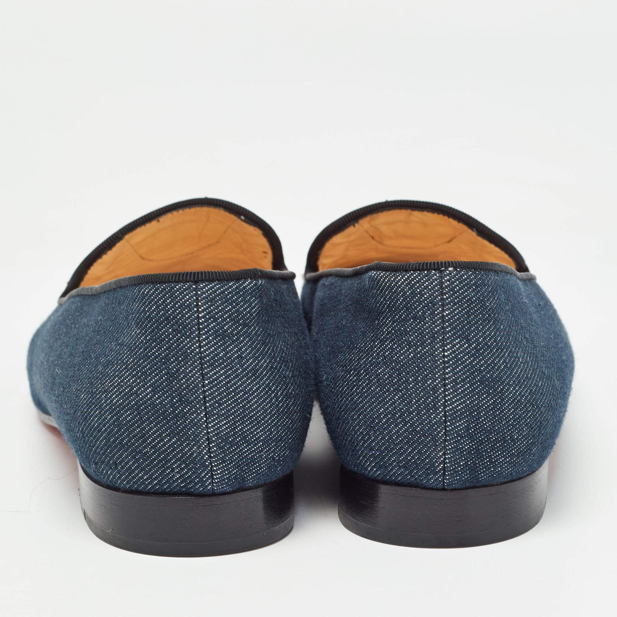 Women's Christian Louboutin Blue Denim Spike Smoking Slippers Size 38.5